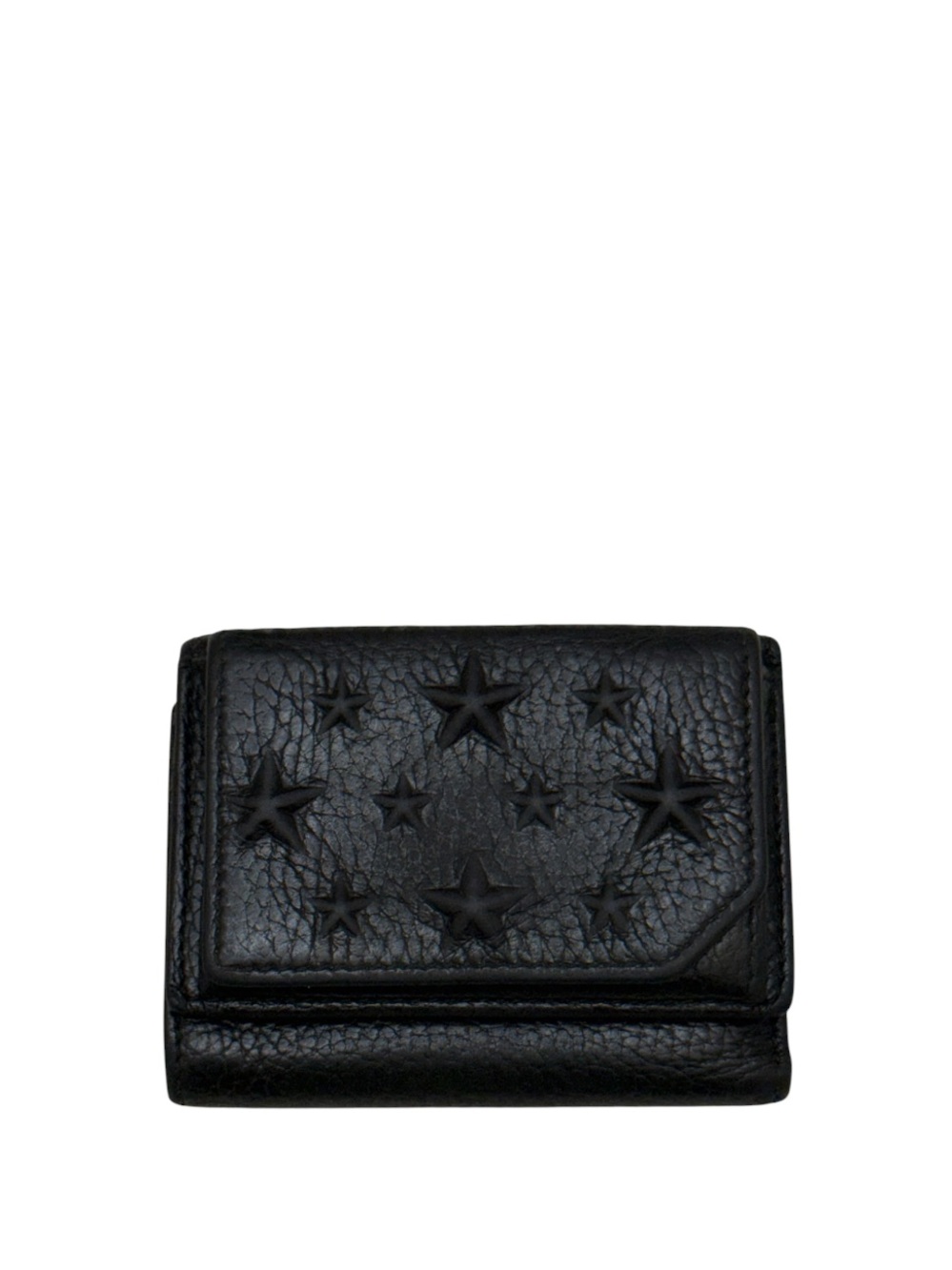 JIMMY CHOO - BLACK LEATHER TRI FOLD STAR STUDDED SNAP WALLET